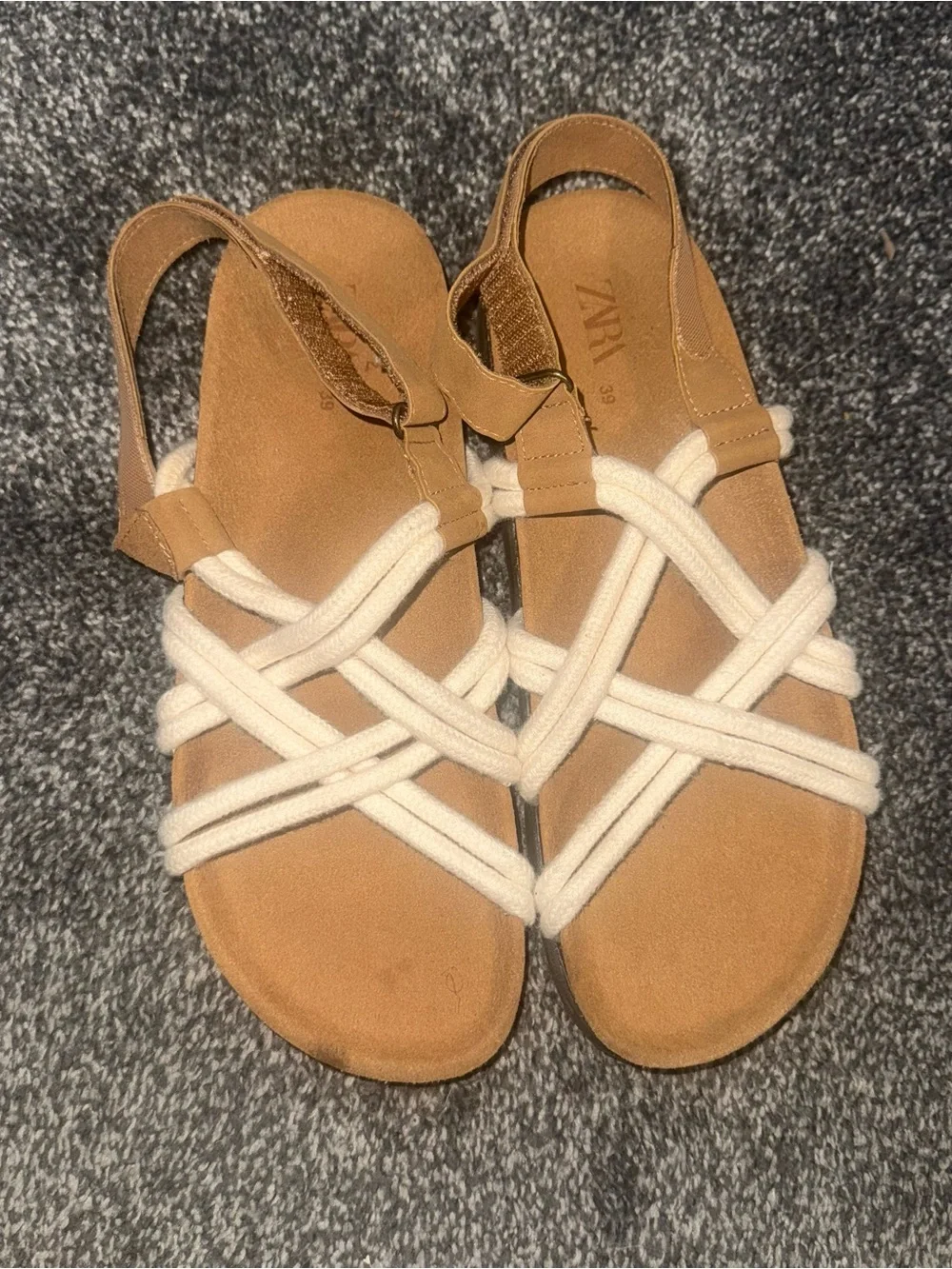 ZARA Tan Footbed with Cream Rope Strappy Sandals